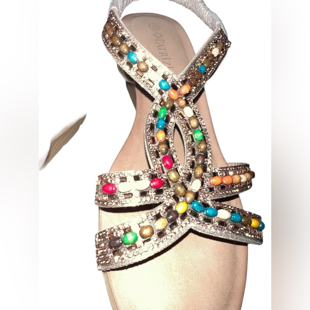 Elegant Multicolor Beaded Wedge Sandals - Picture 9 of 11